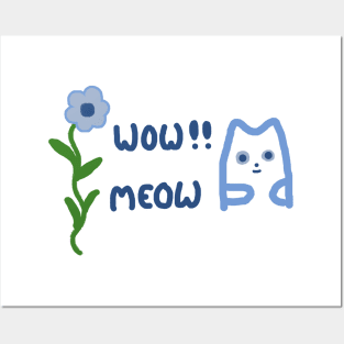 WOW MEOW BLUE FLOWER Posters and Art